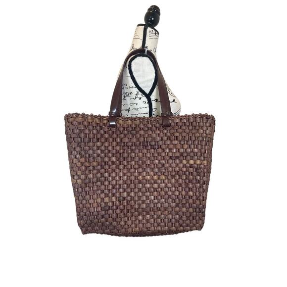 CORN-HUSH BROWN STRAW TOTE BAG 16’x 14’ CLOTH LINEN BOHO BEACH BAG VERSATILE - Picture 15 of 15